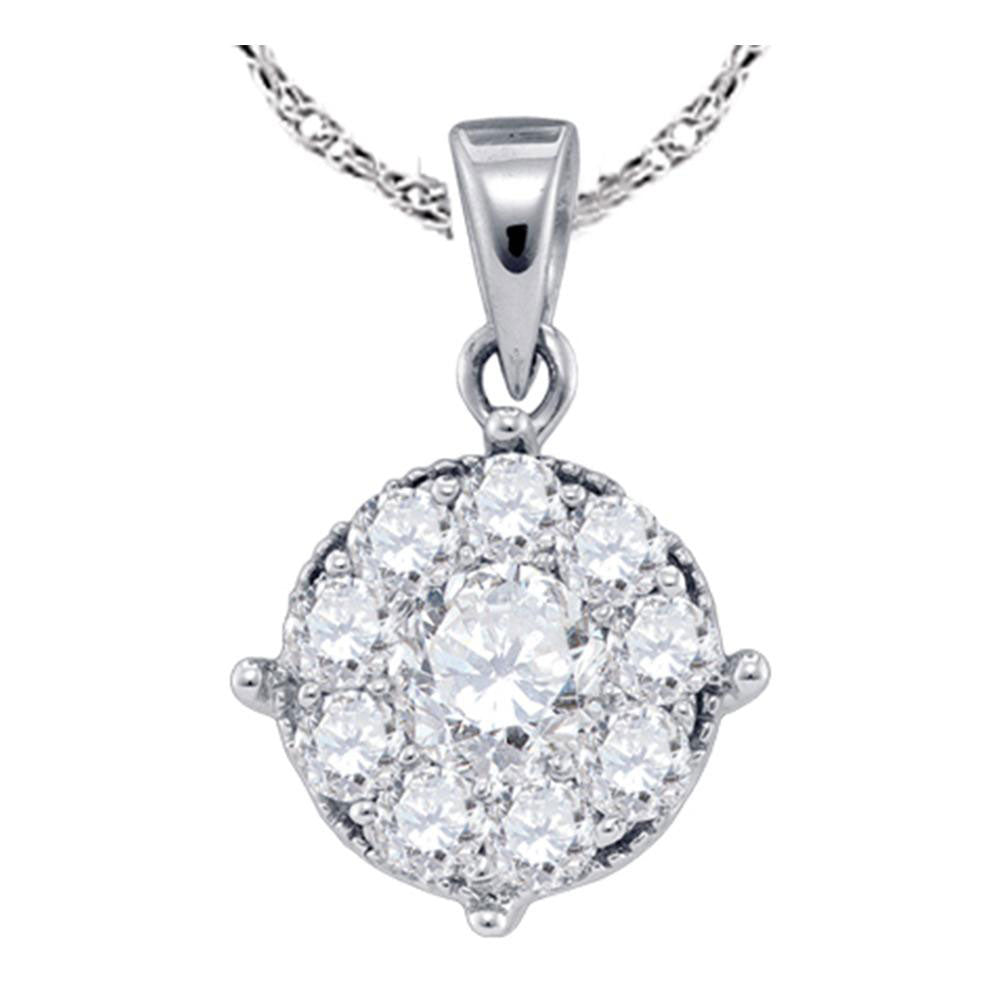 14kt White Gold Womens Round Diamond Cluster Pendant 1/4 Cttw