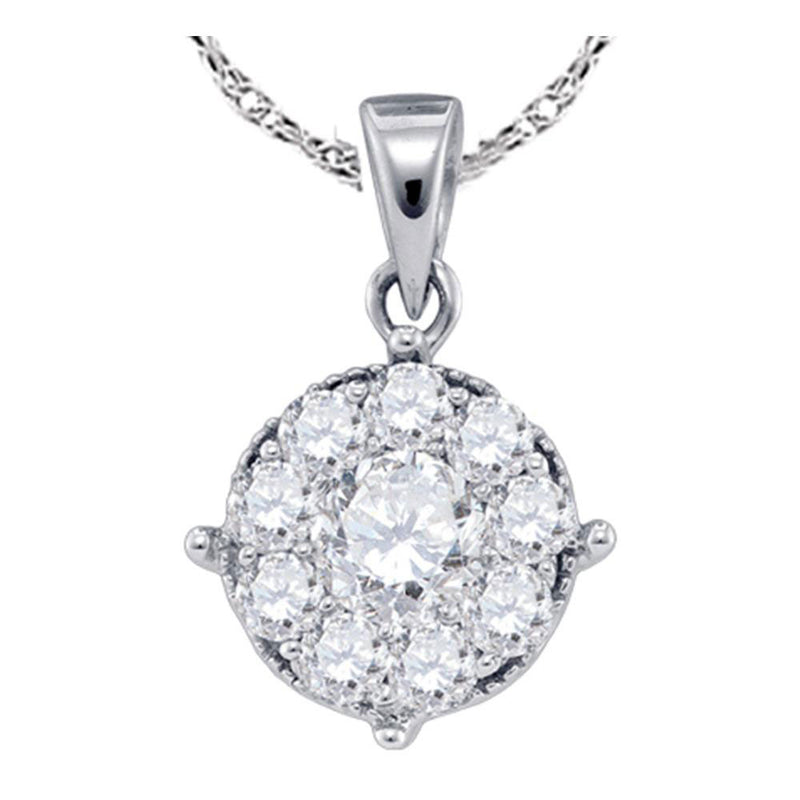 14kt White Gold Womens Round Diamond Cluster Pendant 1/4 Cttw