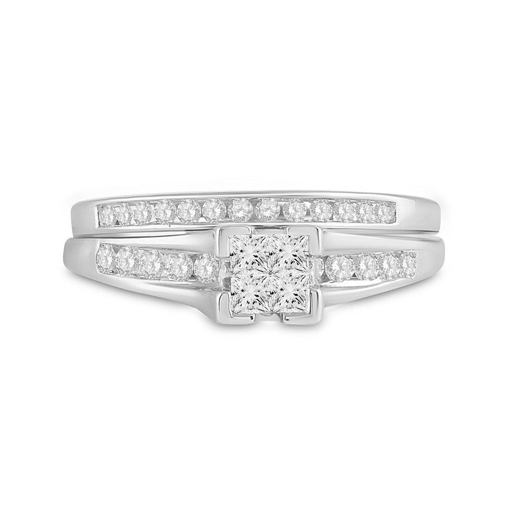 10kt White Gold Princess Diamond Bridal Wedding Ring Band Set 1/2 Cttw