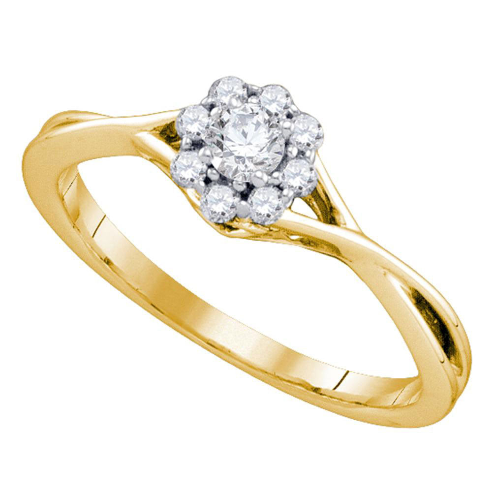 14kt Yellow Gold Womens Round Diamond Flower Cluster Promise Ring 1/4 Cttw