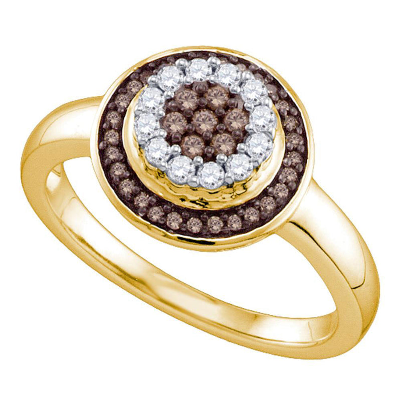 10kt Yellow Gold Womens Round Brown Diamond Cluster Ring 1/3 Cttw