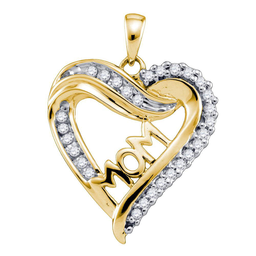 10kt Yellow Gold Womens Round Diamond Mom Mother Heart Pendant 1/5 Cttw