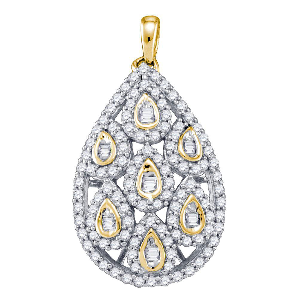 10kt Yellow Gold Womens Round Diamond Pear Teardrop Pendant 1 Cttw