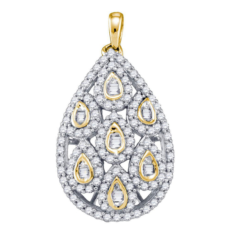 10kt Yellow Gold Womens Round Diamond Pear Teardrop Pendant 1 Cttw