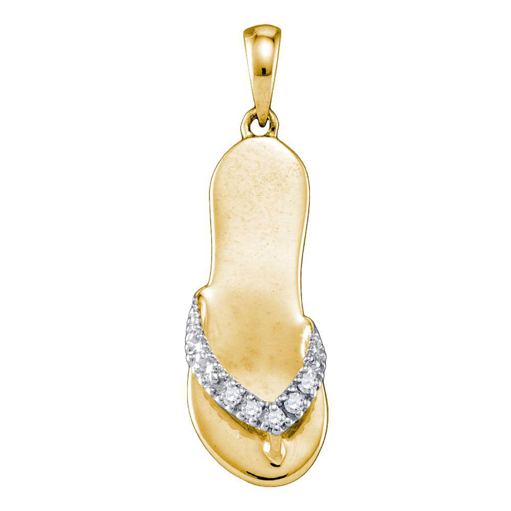 Yellow-tone Sterling Silver Womens Round Diamond Sandal Flip-flop Nautical Pendant .03 Cttw