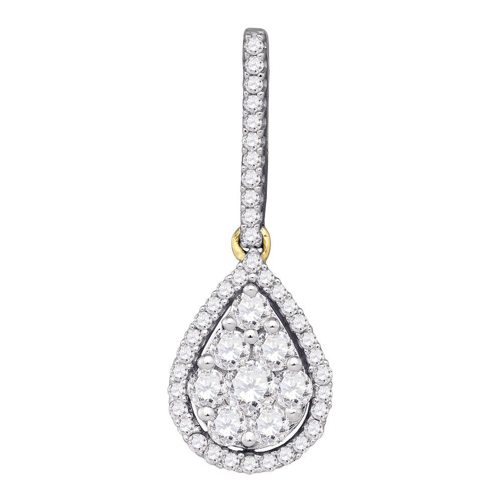 10kt Yellow Gold Womens Round Diamond Teardrop Cluster Pendant 3/4 Cttw