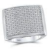 Sterling Silver Mens Round Diamond Large Square Cluster Fashion Ring 3/8 Cttw