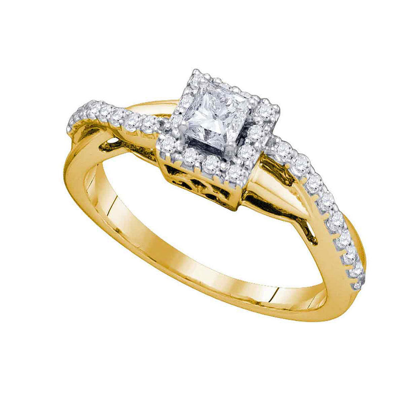 14kt Yellow Gold Princess Diamond Solitaire Halo Bridal Wedding Engagement Ring 1/2 Cttw