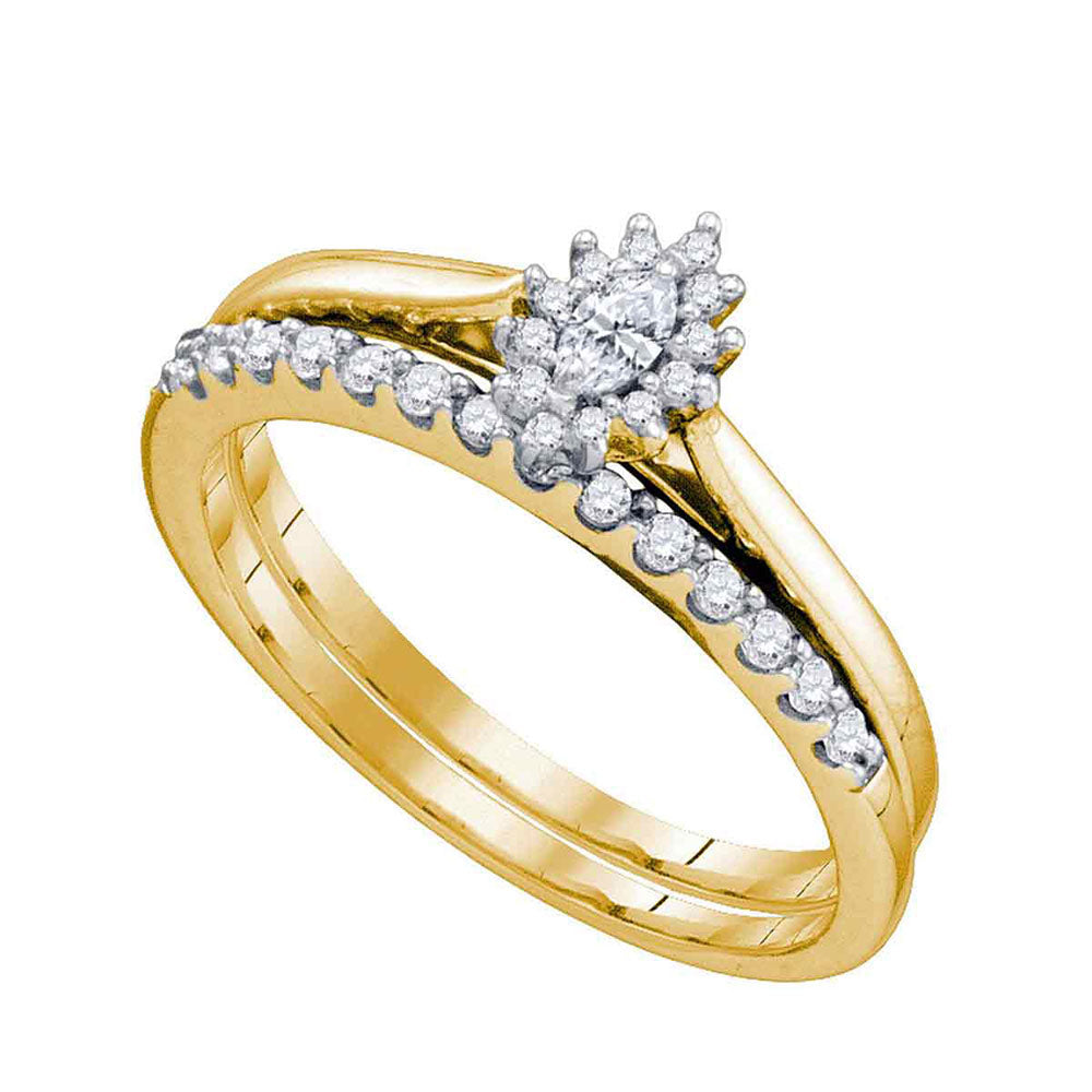 10kt Yellow Gold Marquise Diamond Bridal Wedding Ring Band Set 1/4 Cttw