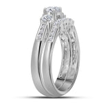 14kt White Gold Round Diamond 3-Stone Bridal Wedding Ring Band Set 1 Cttw