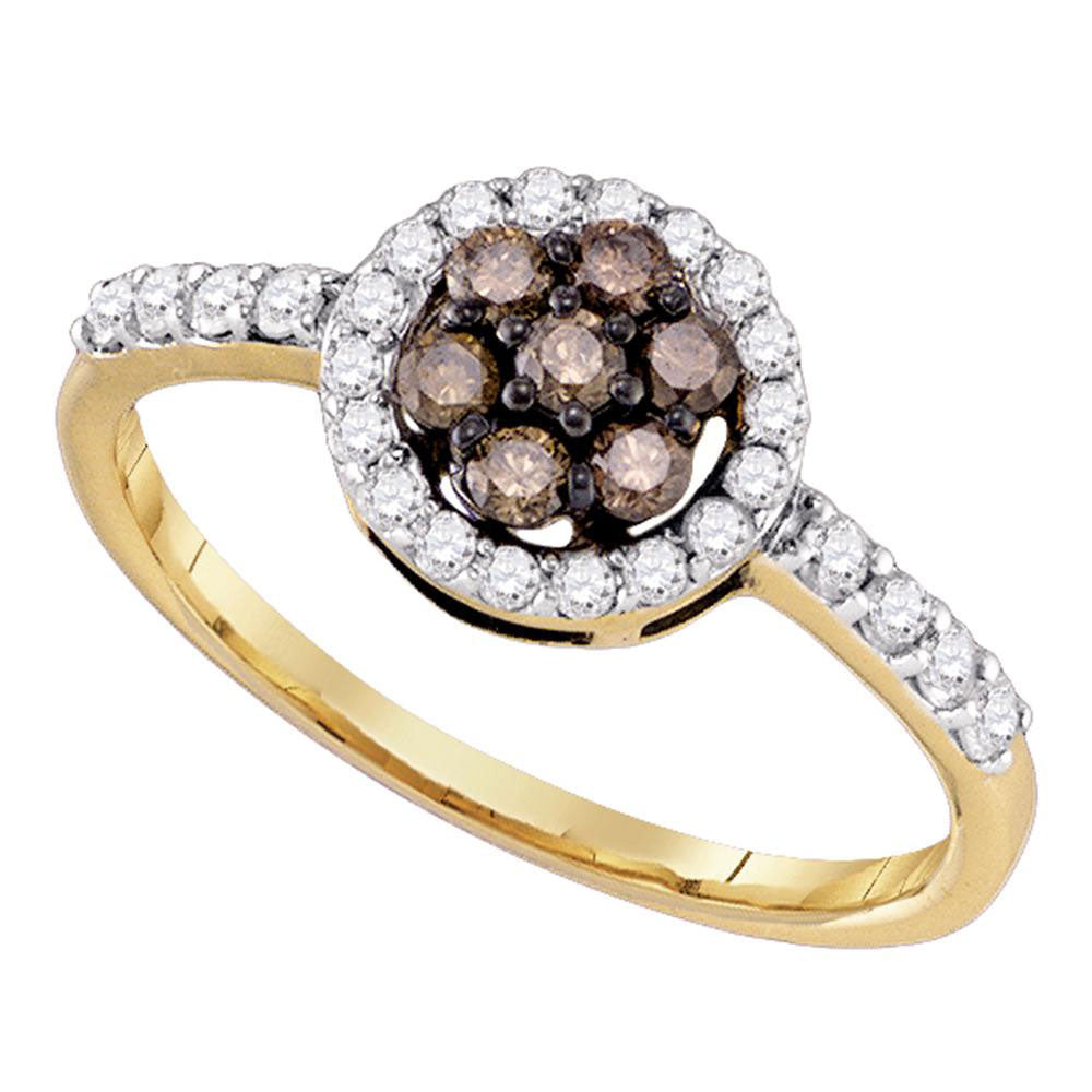 10kt Yellow Gold Womens Round Brown Diamond Cluster Ring 1/2 Cttw