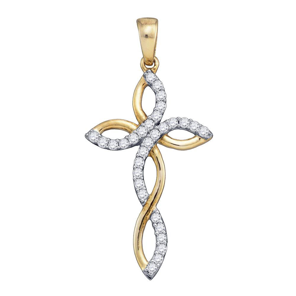 10k Yellow Gold Diamond Pave Womens Cross Crucifix Pendant 1/3 Cttw