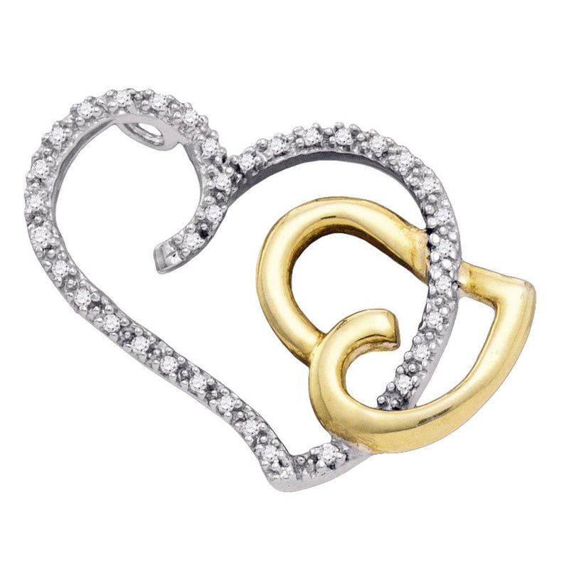 10kt Two-tone Gold Womens Round Diamond Heart Pendant 1/6 Cttw