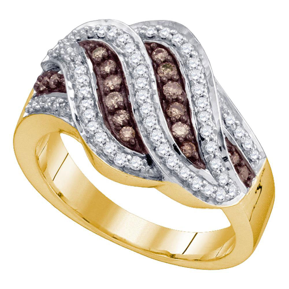 10kt Yellow Gold Womens Round Brown Diamond Band Ring 1/2 Cttw