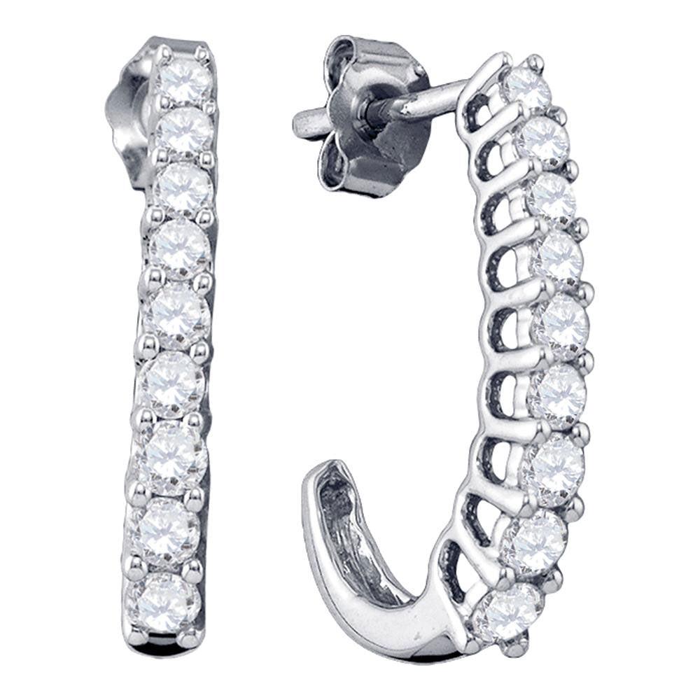 10kt White Gold Womens Round Diamond Half J Hoop Earrings 1 Cttw