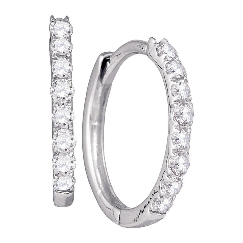 10kt White Gold Womens Round Diamond Hoop Earrings 1/3 Cttw