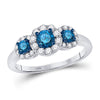 10kt White Gold Round Blue Color Enhanced Diamond 3-stone Bridal Wedding Ring 1 Cttw