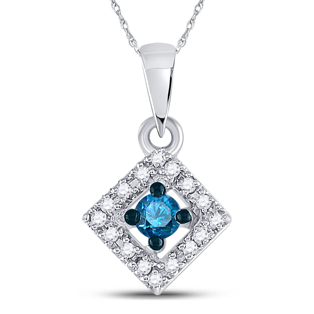 10kt White Gold Womens Round Blue Color Enhanced Diamond Square Pendant 1/5 Cttw