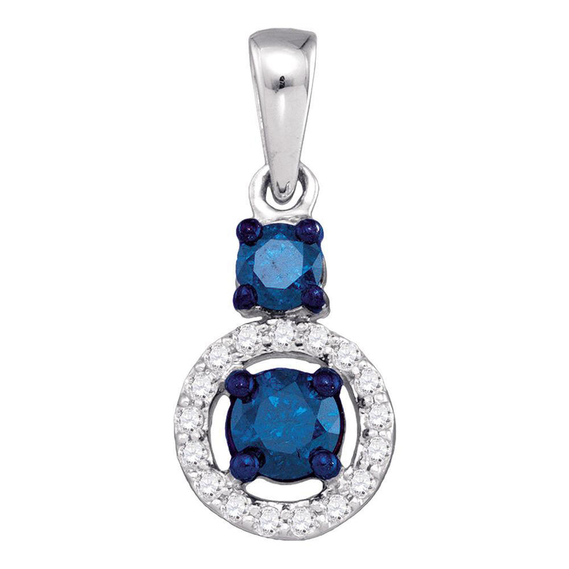 10kt White Gold Womens Round Blue Color Enhanced Diamond Solitaire Circle Pendant 1/2 Cttw