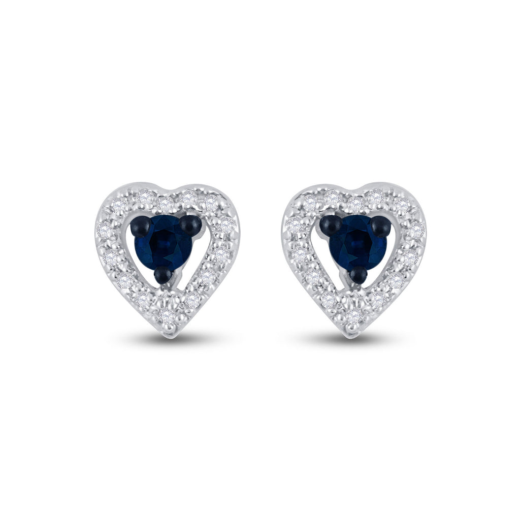 10kt White Gold Womens Round Blue Color Enhanced Diamond Heart Earrings 1/5 Cttw