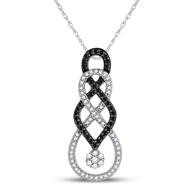 10kt White Gold Womens Round Black Color Enhanced Diamond Cluster Pendant 1/3 Cttw