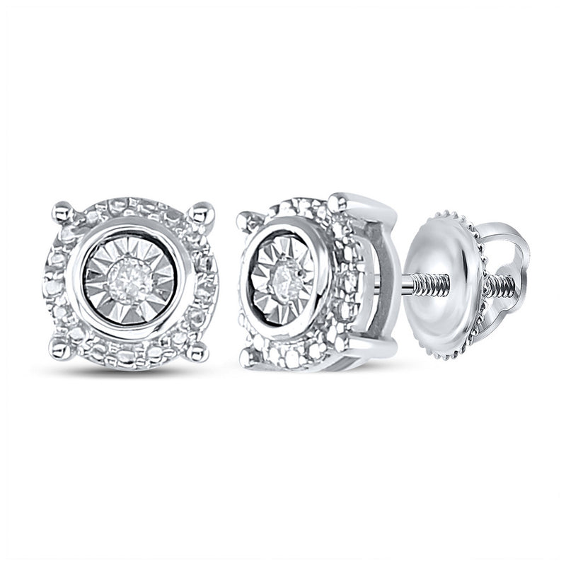 Sterling Silver Womens Round Diamond Stud Earrings 1/20 Cttw