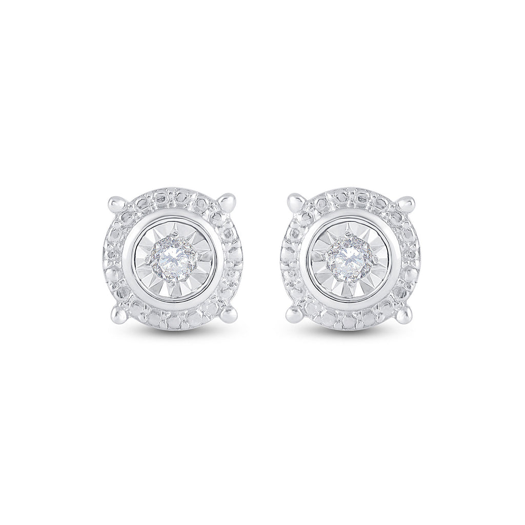 Sterling Silver Womens Round Diamond Stud Earrings 1/10 Cttw