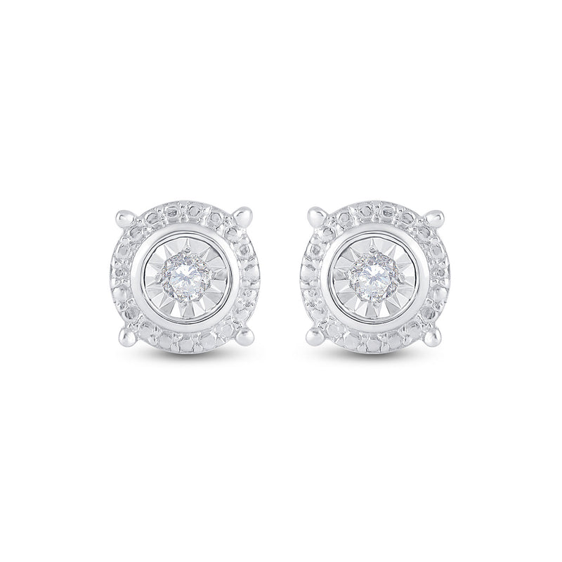 Sterling Silver Womens Round Diamond Stud Earrings 1/10 Cttw