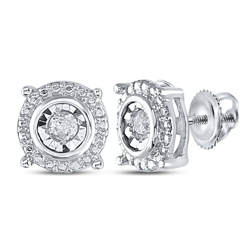 Sterling Silver Womens Round Diamond Stud Earrings 1/10 Cttw