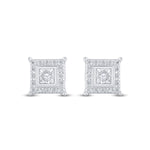 Sterling Silver Womens Round Diamond Square Earrings 1/20 Cttw