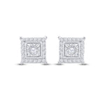 Sterling Silver Womens Round Diamond Solitaire Square Stud Earrings 1/10 Cttw