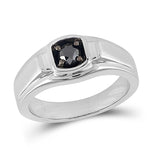 Sterling Silver Mens Round Black Color Enhanced Diamond Solitaire Ring 1/2 Cttw