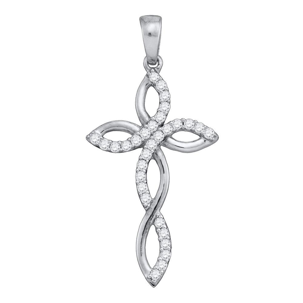 10kt White Gold Womens Round Diamond Cross Pendant 1/3 Cttw