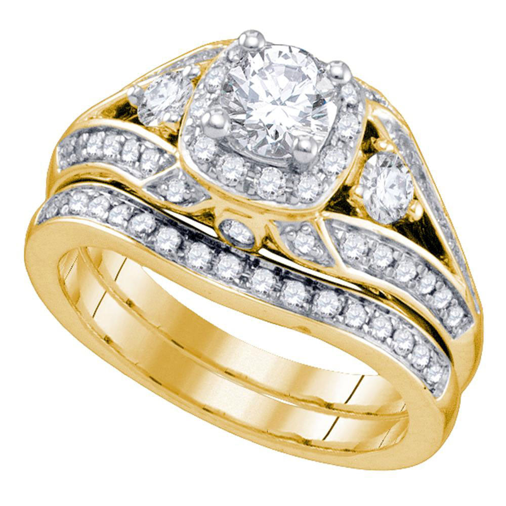 14kt Yellow Gold Round Diamond Bridal Wedding Ring Band Set 1-1/2 Cttw