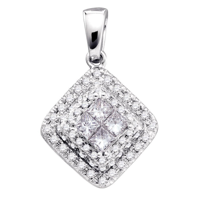 14kt White Gold Womens Princess Diamond Square Frame Cluster Pendant 1/2 Cttw