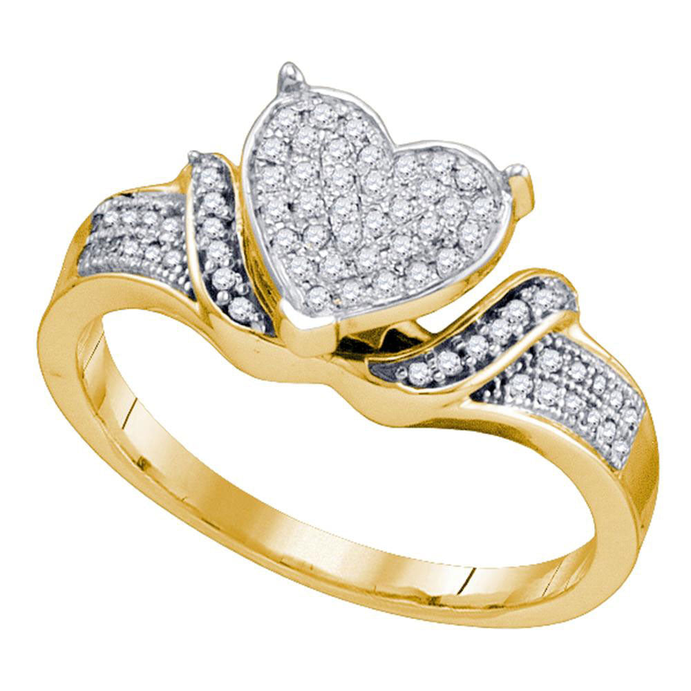 10kt Yellow Gold Womens Round Diamond Elevated Heart Cluster Ring 1/5 Cttw