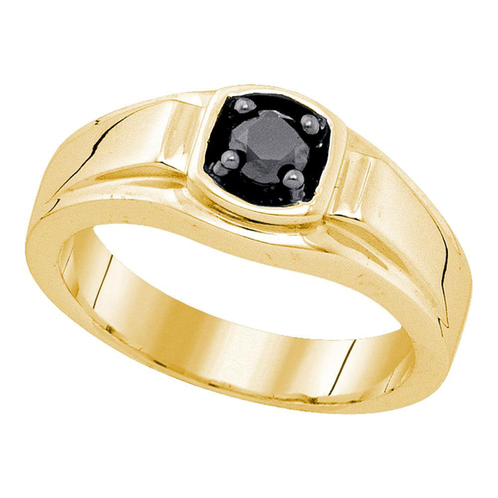 Sterling Silver Yellow-tone Mens Solitaire Black Diamond Wedding Ring 1/2 Cttw Sizes