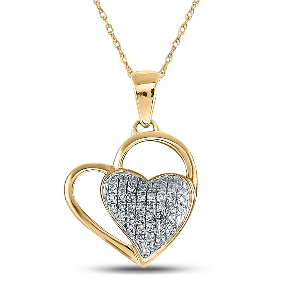 Sterling Silver Womens Round Diamond Heart Pendant 1/10 Cttw