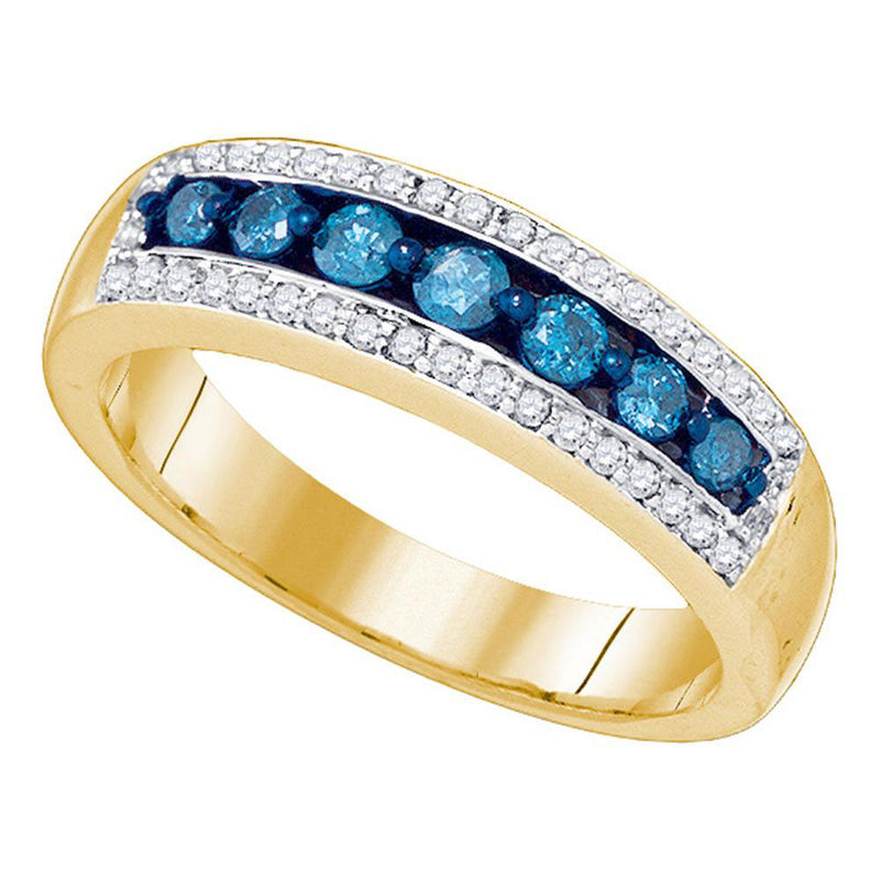 10kt Yellow Gold Womens Round Blue Color Enhanced Diamond Band Ring 1/2 Cttw