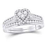 10kt White Gold Diamond Heart Bridal Wedding Ring Band Set 1/2 Cttw Size 6