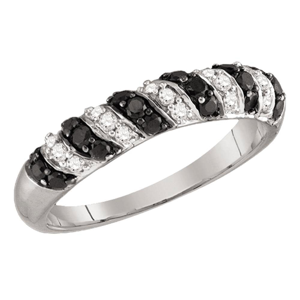 10kt White Gold Womens Round Black Color Enhanced Diamond Band Ring 1/2 Cttw