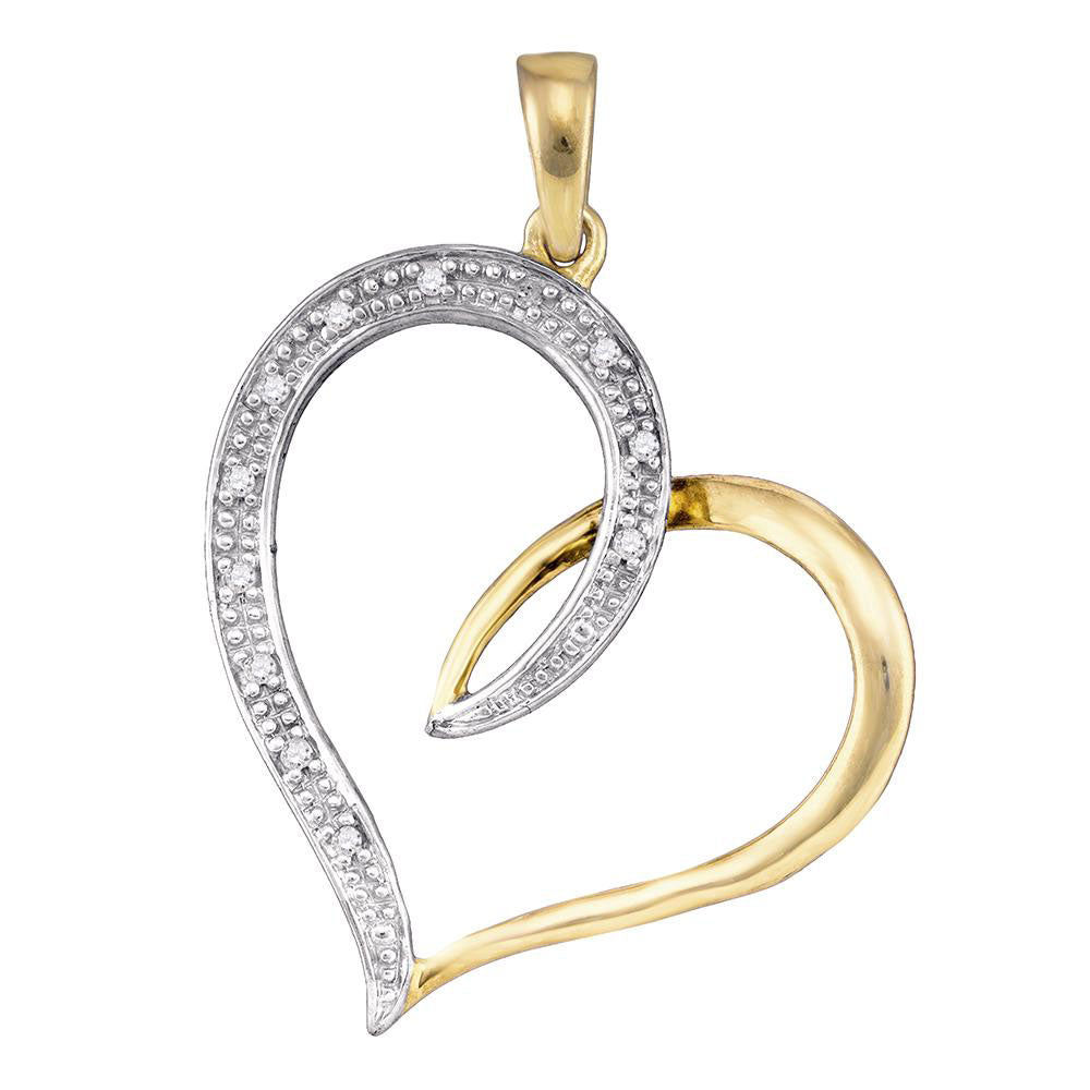 10kt Yellow Gold Womens Round Diamond 2-tone Heart Pendant 1/20 Cttw