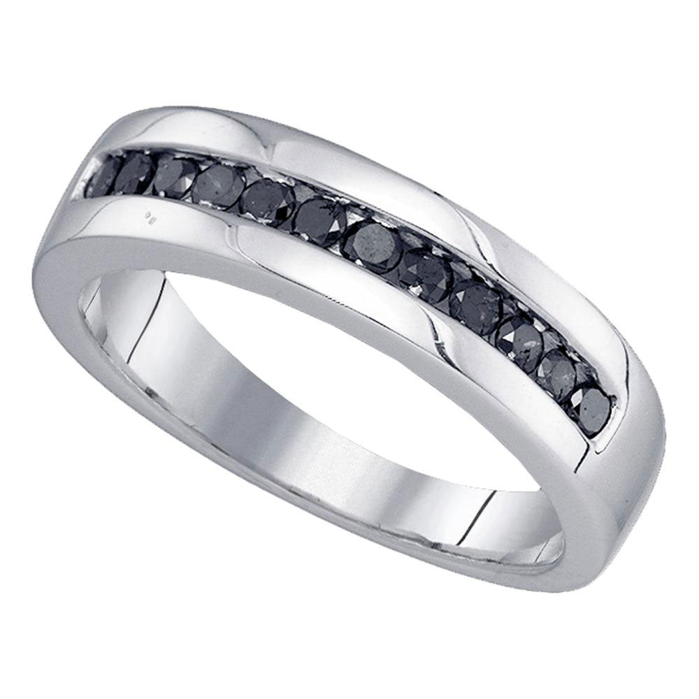 Sterling Silver Mens Round Black Color Enhanced Diamond Wedding Band Ring 1/2 Cttw