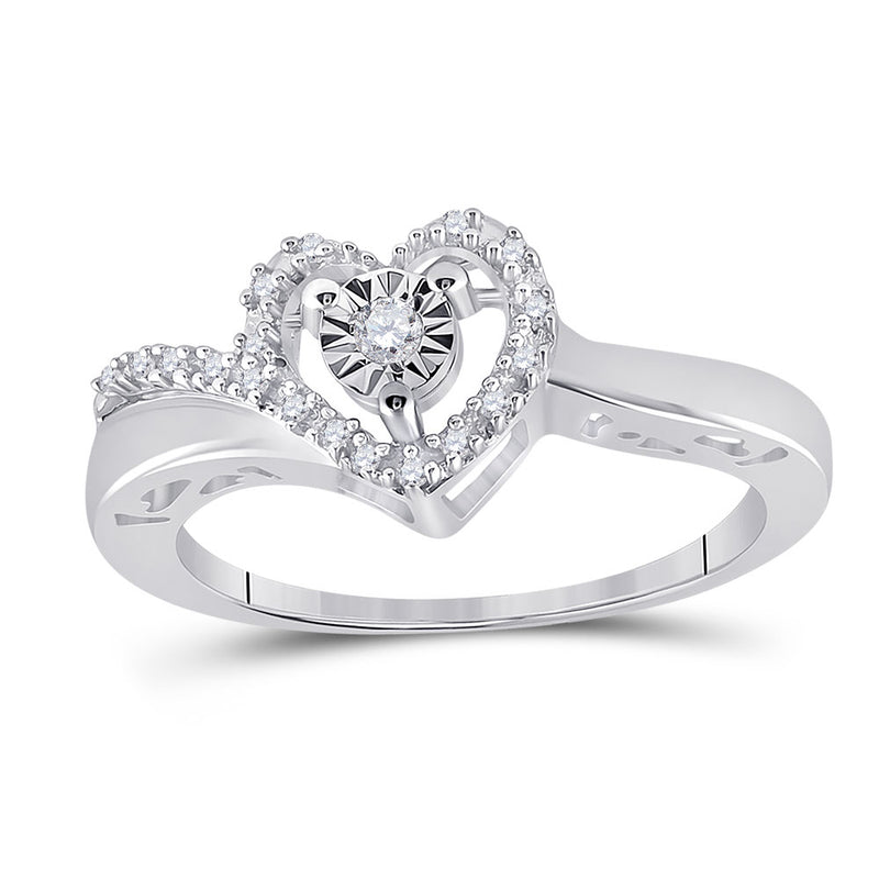 Sterling Silver Womens Round Diamond Heart Ring 1/10 Cttw