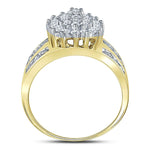 10kt Yellow Gold Womens Round Prong-set Diamond Oval Cluster Ring 1/2 Cttw