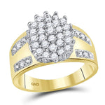 10kt Yellow Gold Womens Round Prong-set Diamond Oval Cluster Ring 1/2 Cttw