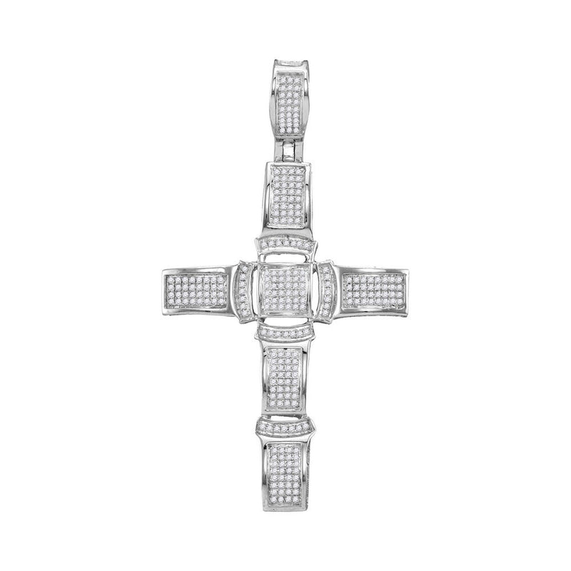 10kt White Gold Mens Round Diamond Segmented Cross Charm Pendant 1/2 Cttw