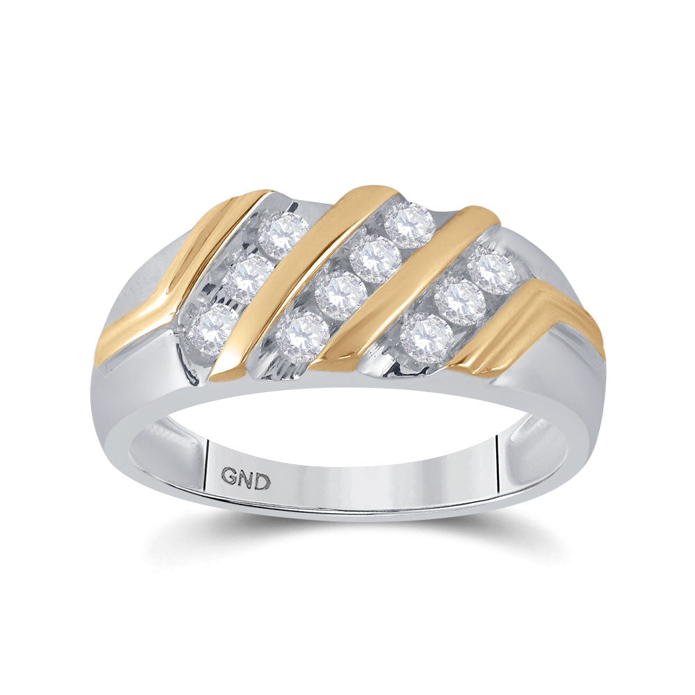 10kt Two-tone Gold Mens Round Diamond Wedding Band Ring 1/2 Cttw