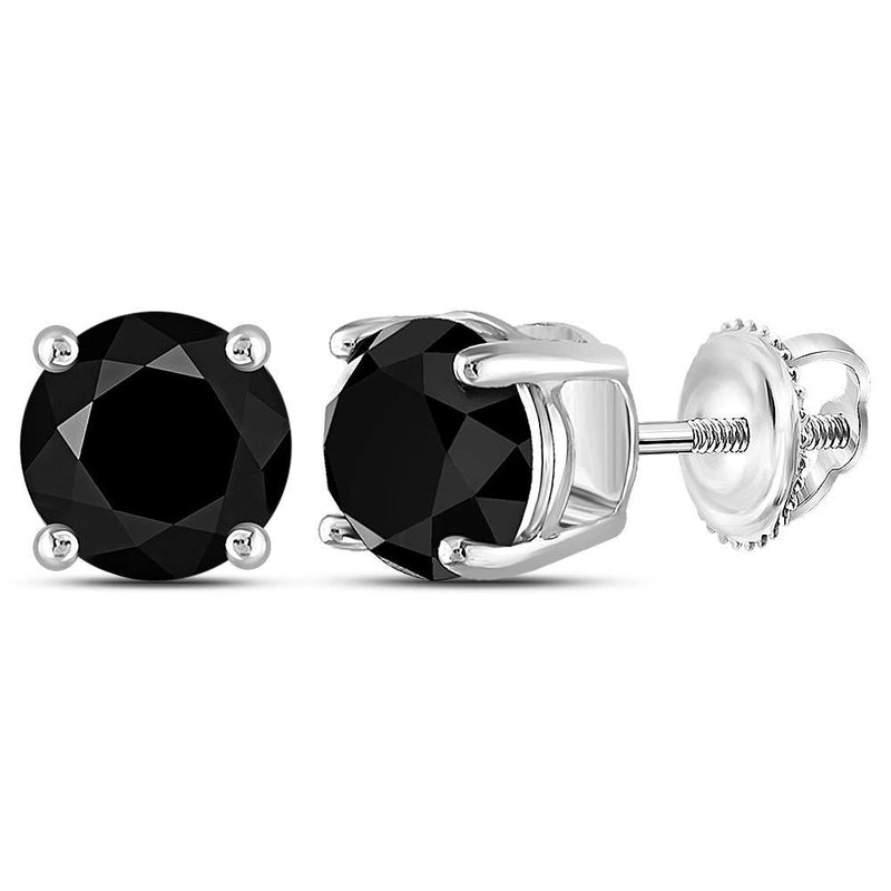 10kt White Gold Unisex Round Black Color Enhanced Diamond Solitaire Stud Earrings 5 Cttw