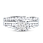 10kt White Gold Diamond Princess Bridal Wedding Ring Band Set 7/8 Cttw